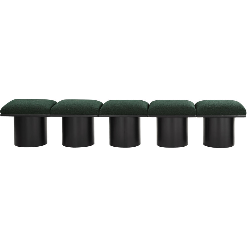 Banc rembourré Horatia, Tissu bouclé vert, H 17,5 po x l 90 po x P 15,5 po, Noir, noir, noir, noir