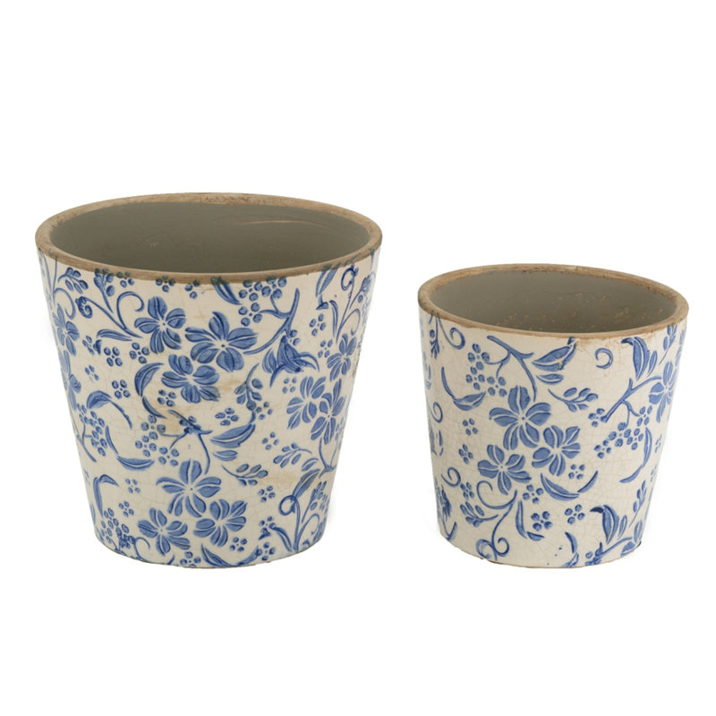 S/2 Blue and White Ceramic Planters