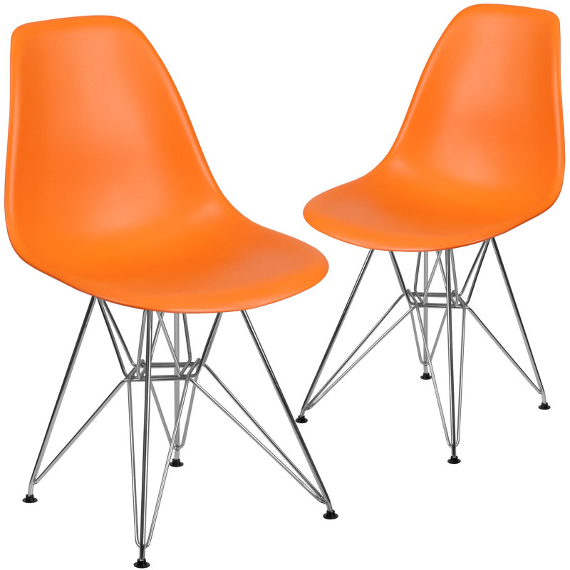 Chaise en plastique Daker avec base chromée, Orange