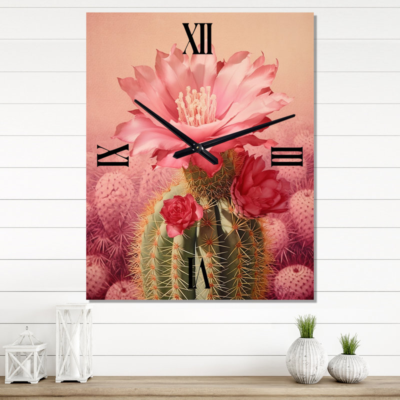 Horloge murale rose, cactus rose et vert, Médium