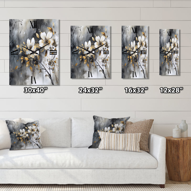 Jaisen - Horloge murale moderne à motif floral, H 32 po x l 24 po x P 1 po