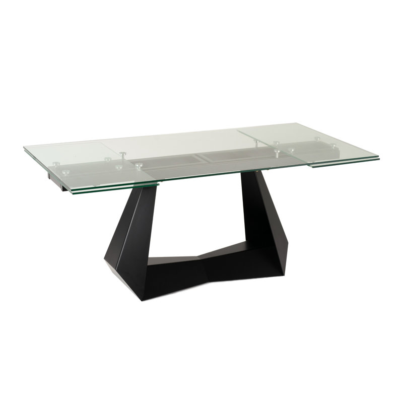 Table de salle à manger Cid Mobu, plateau en verre transparent extensible de 71 à 106 pouces, base noire