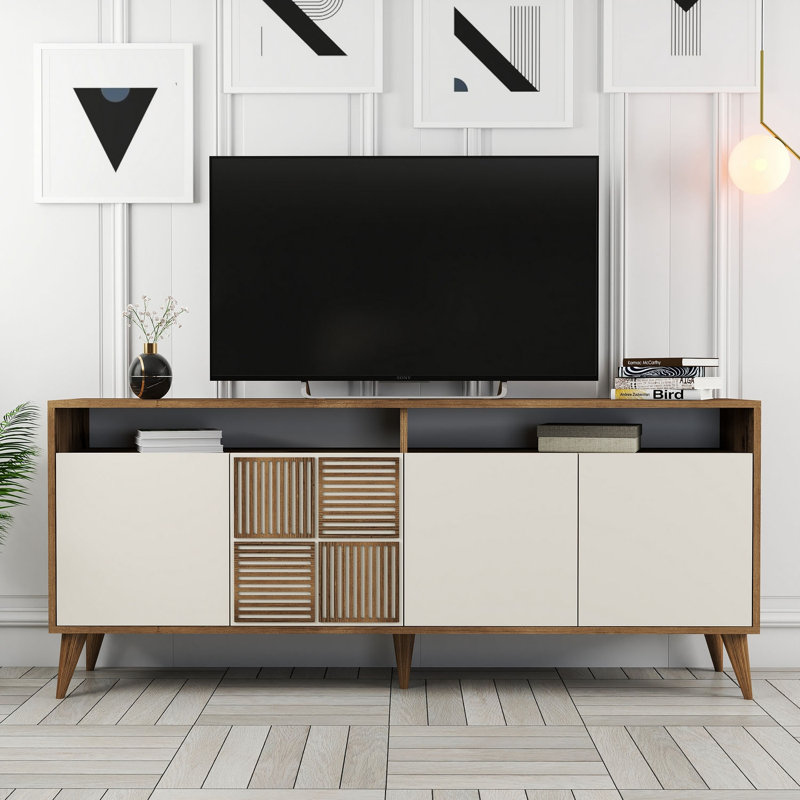 Adrius Console Table, Walnut, Cream, 78.6 H x 180 W x 35 D cm