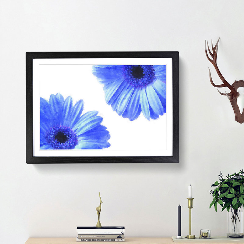 Two Blue Flowers - Picture Frame Painting Print, 33cm H x 45cm W x 2cm D, Black Framed