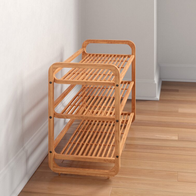 12 Pair Stackable Solid Wood Shoe Rack