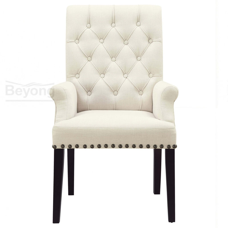 Chaise avec accoudoirs de salle à manger rembourrée beige Vaughn