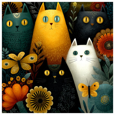 Colorful Cats And Flowers Bath Mat