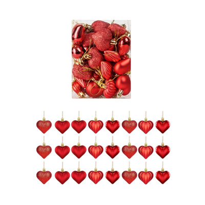 24Pcs Valentines's Day Heart Ornaments Romantic Heart Hanging Decoration Heart Valentines's Day Party Decoration
