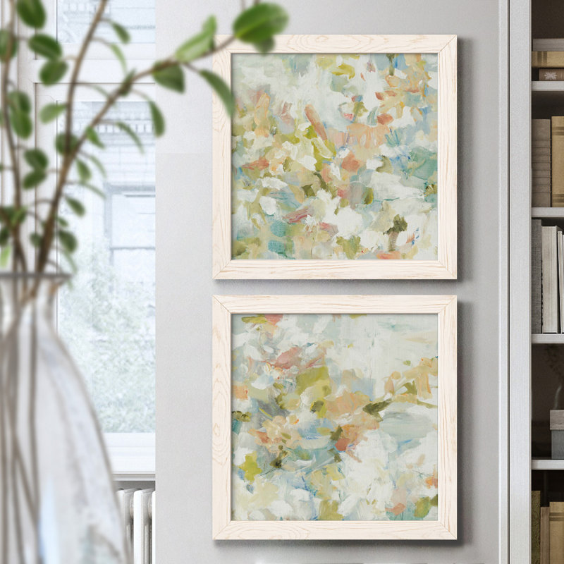 Floral Blush - ensemble de 2 reproductions d'art sur toiles, H 17 po x l 34 po x P 1,5 po, Cadre blanc