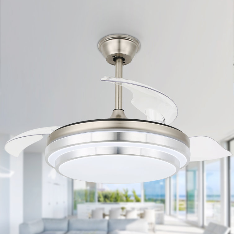 Aranjit 42" Modern Retractable Ceiling Fan with Light and Remote Control, 6 speeds Silent DC Motor Ceiling Fan