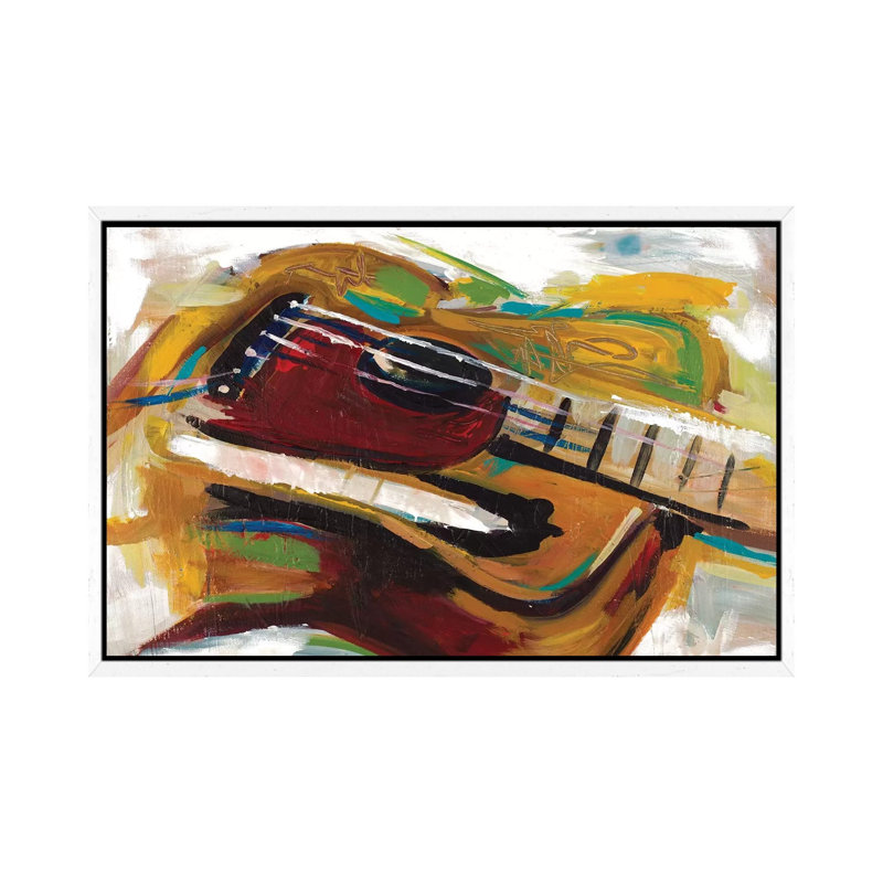 Colorful Guitar by Andy Beauchamp - Painting on Canvas, White Framed, 101.6 cm H x 66.04 cm W