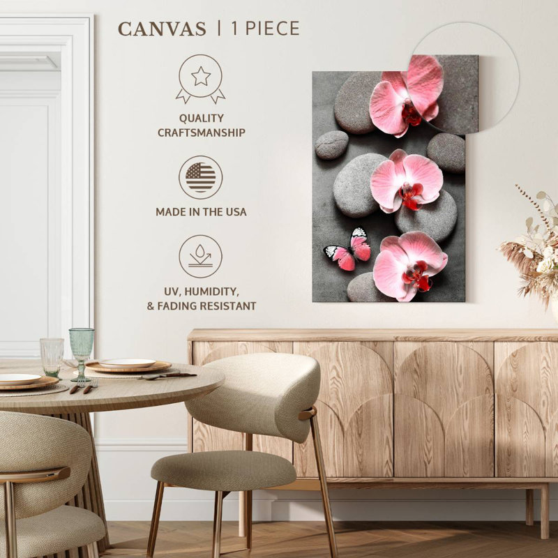 Harnek zen rose orchidées et papillon, H 24 po x l 16 po