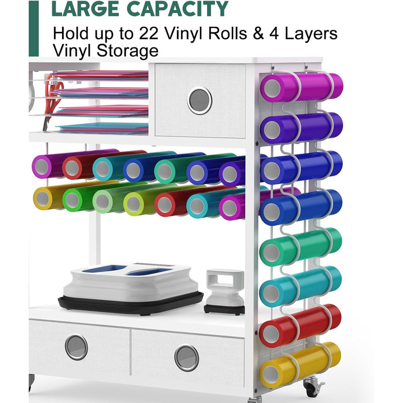 Craft Organizers And Storage With Drawers, Hooks And Height Adjustable Shelf, Rolling Storage Cart And Workstation For Accessories