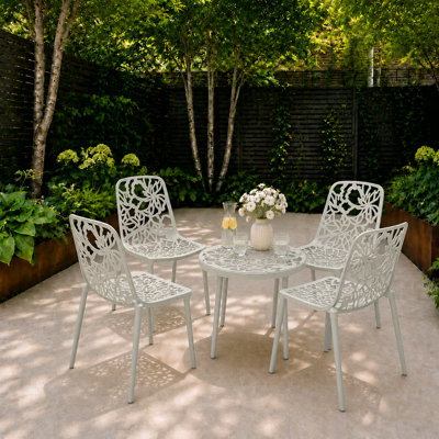 Chaises de salle à manger d'extérieur en aluminium Rabia, chaise d'appoint à découpes florales modernes pour patio, jardin et balcon, meubles de salle à manger empilables en métal, résistant à la rouille et aux rayons UV, entièrement assemblé