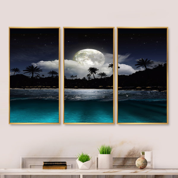 DesignArt Fishing Boat Under Tropical Full Moon Framed On Canvas 3 ...