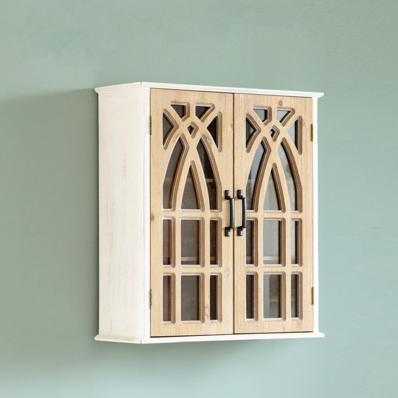 Armoire murale double à double porte, armoire de rangement murale en bois rustique avec insert en verre, armoire de salle de bain de ferme entièrement assemblée