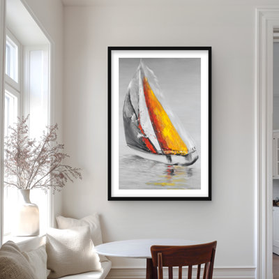 Two Colors Sailing Boat - Orange Bedroom Framed Print Decor
