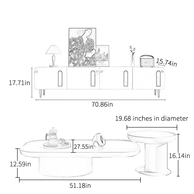 Combinaison meuble télé de style crème avec table basse