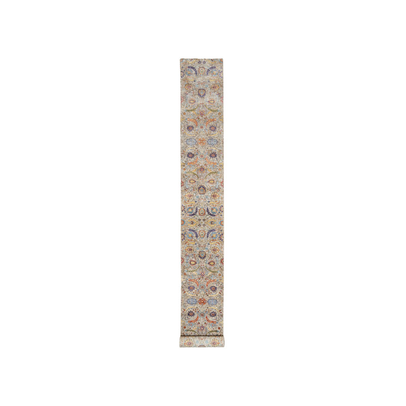 Tapis de couloir blanc en laine et en soie noué à la main 2 pi 7 po x 23 pi 10 po XL 452E2433CC3D4FC2951FE199B0AD7023