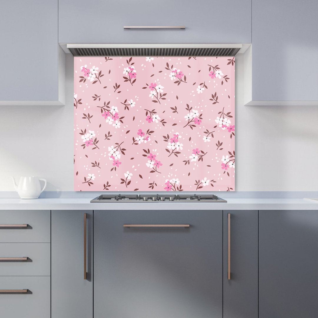 Pretty Pink Flower Pattern Premium Glass Kitchen Splashback W600mm x H750mm