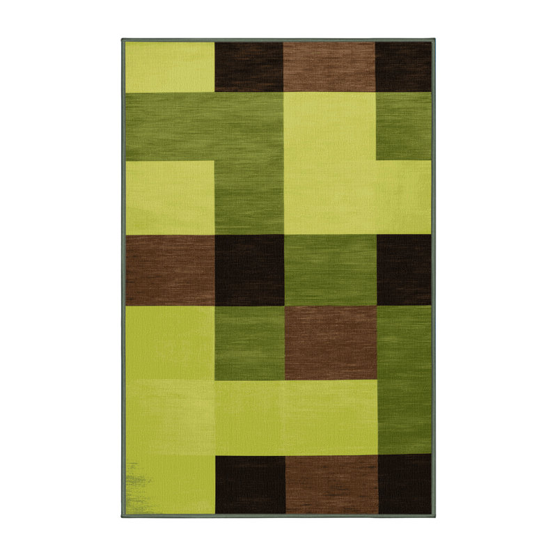 Tapis vert à carreaux lavable à la machine, Rectangulaire 7 pi x 10 pi