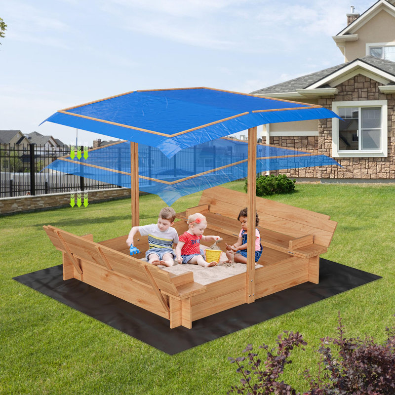 Bac à sable en bois avec couvercle, bac à sable avec banc pour les enfants âgés de 3 à 8 ans, bacs à sable pour le jardin, bac à sable pour le patio extérieur
