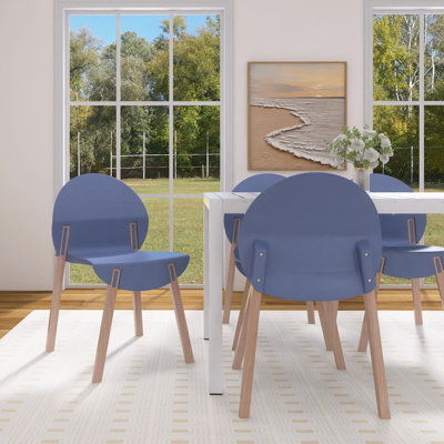 Designer Side Chairs With PP Seat and Solid Oak Wood Legs (Set Of 4)