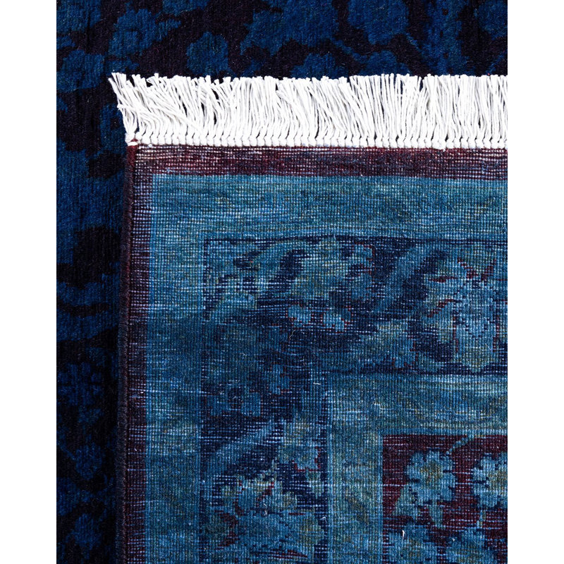 Tapis unique noué à la main Fine Vibrance - bleu, 3 pi 1 po x 5 pi 5 po