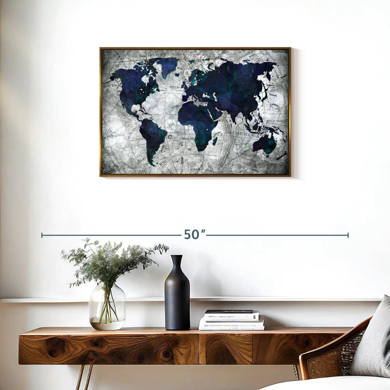 Carte du monde, 31 po x 21 po, Cadre flottant doré