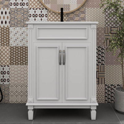 Meuble-lavabo 24 po avec lavabo, meuble-lavabo moderne avec comptoir intégré et unité de rangement à 2 niveaux, portes à fermeture douce, tablette réglable