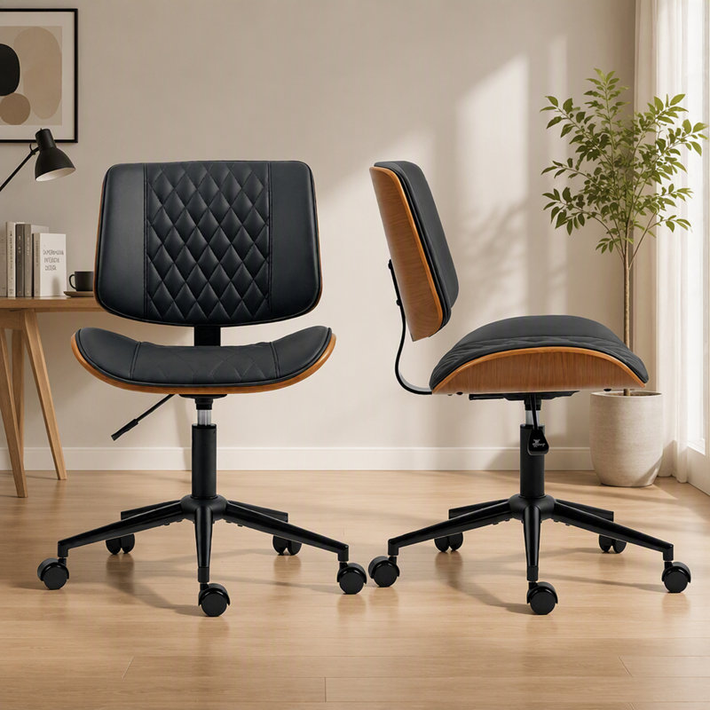 Chaise de bureau moderne sans accoudoirs, recouverte de cuir PU capitonné et réglable en hauteur
