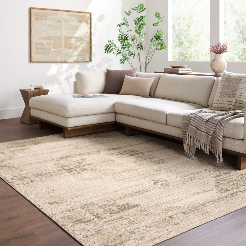 Moroccan Area Rug, Light Grey/Off-White/Olive/Tan/Taupe, Rectangle 200 x 275 cm