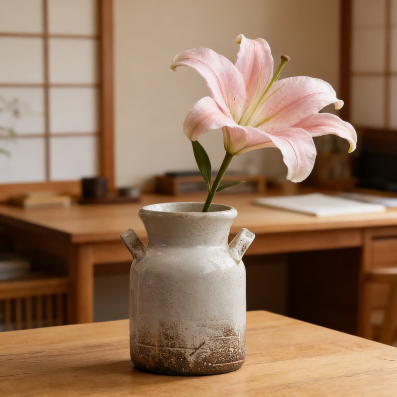 Rustic Farmhouse Vase Ceramic Distressed Decorative Flower Vase For Home Decor, Boho Shelf And Table Centerpiece For Living Room Bedroom Kitchen Office Decor