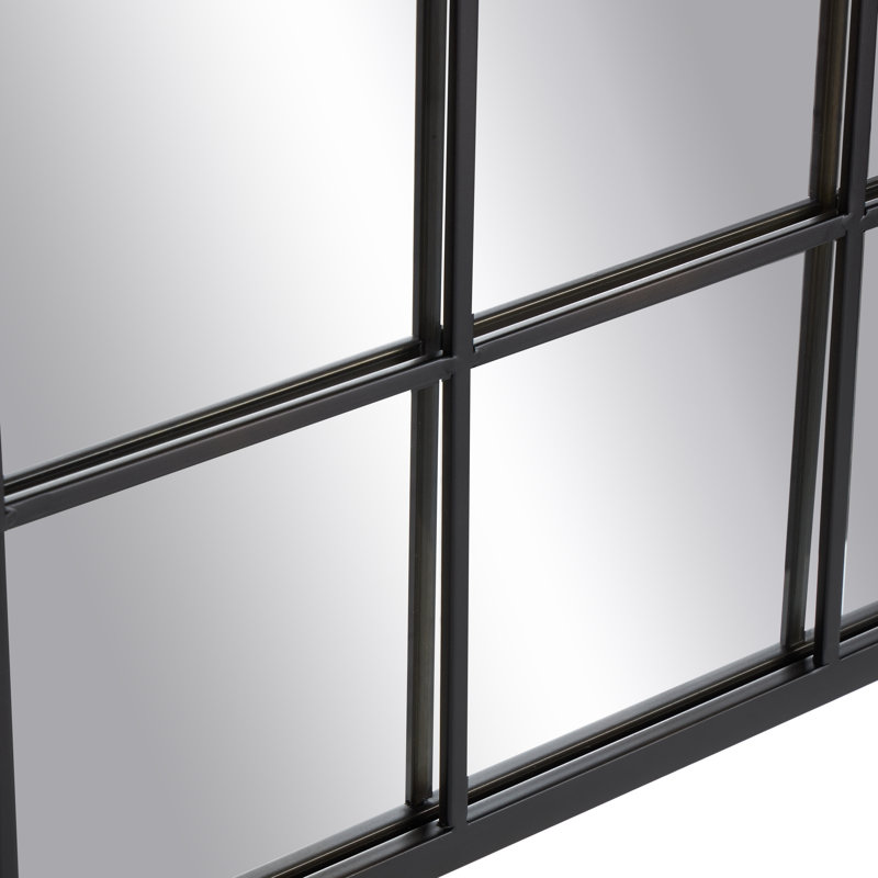 Haider Glass and Metal Arched Window Pane Inspired Wall Mirror, Window Pane, 34" x 48", Matte Black
