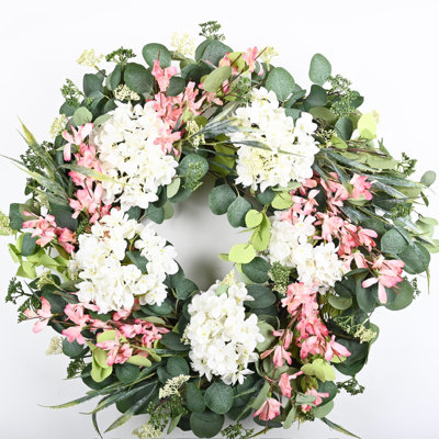 26" Artificial Spring Summer Hydrangea Eucalyptus Berry Floral Wreath For Front Door Wedding Party Decor