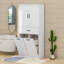 Armoire de rangement moderne en bois avec 2 paniers à linge, trieur de linge coulissant avec portes et tiroir-2071556204