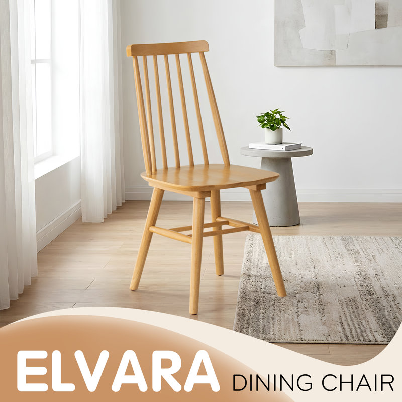 Norvia & Elvara Scandinavian Solid Wood 7-Piece Dining Set, 60'' Rectangular Table with Beveled Edge & Metal-Capped Legs, 6 Windsor Spindle Back Chairs, Honey Oak