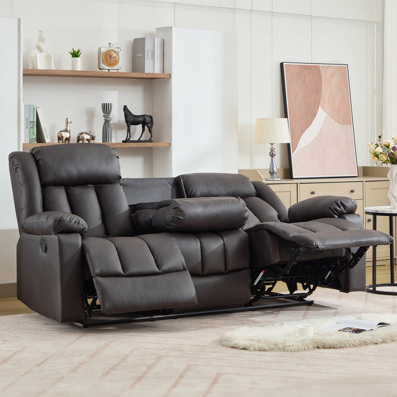Kyleigh 3 Seater Faux Leather Reclining Sofa, Brown