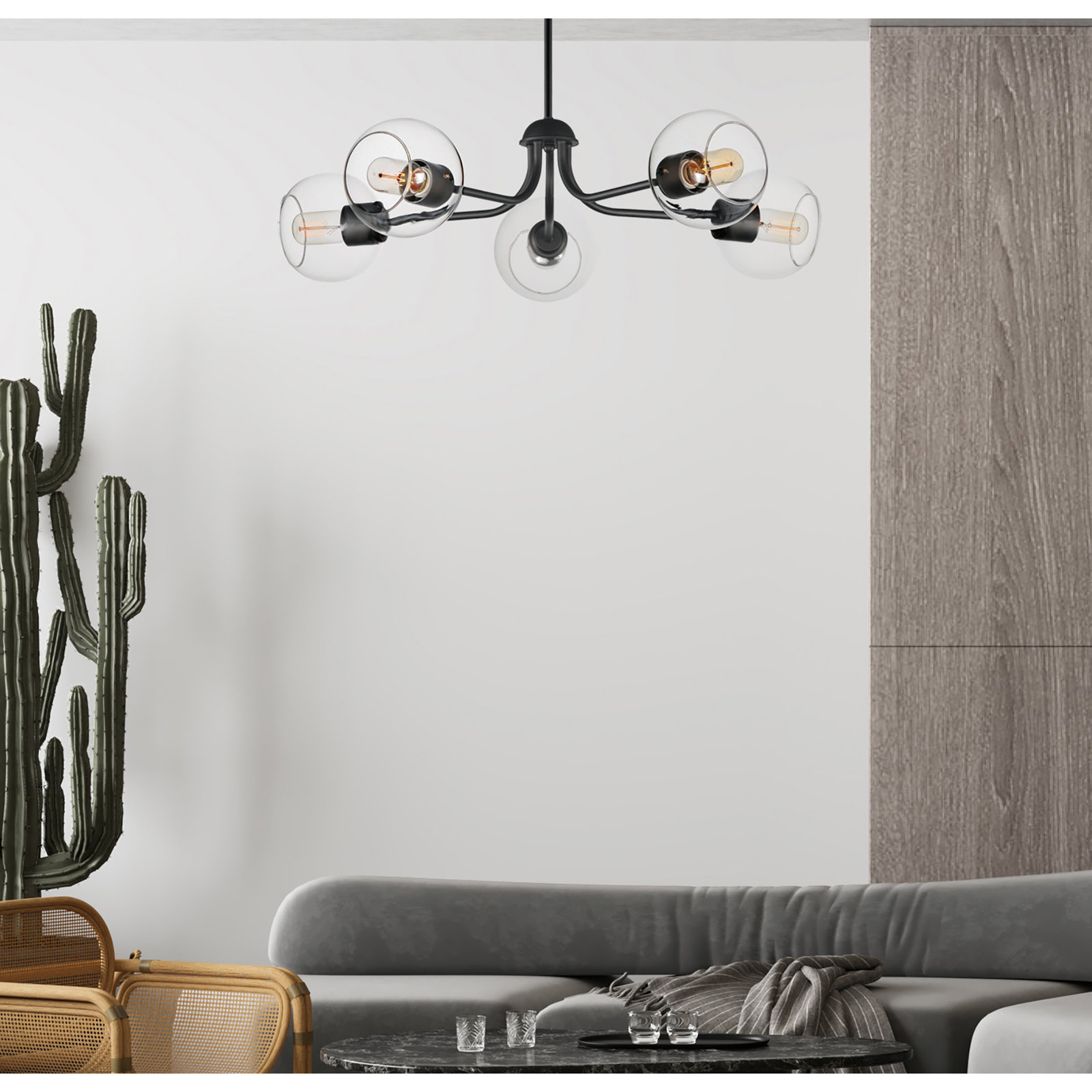 Mirianne 5 - Light Steel Dimmable Chandelier, Black
