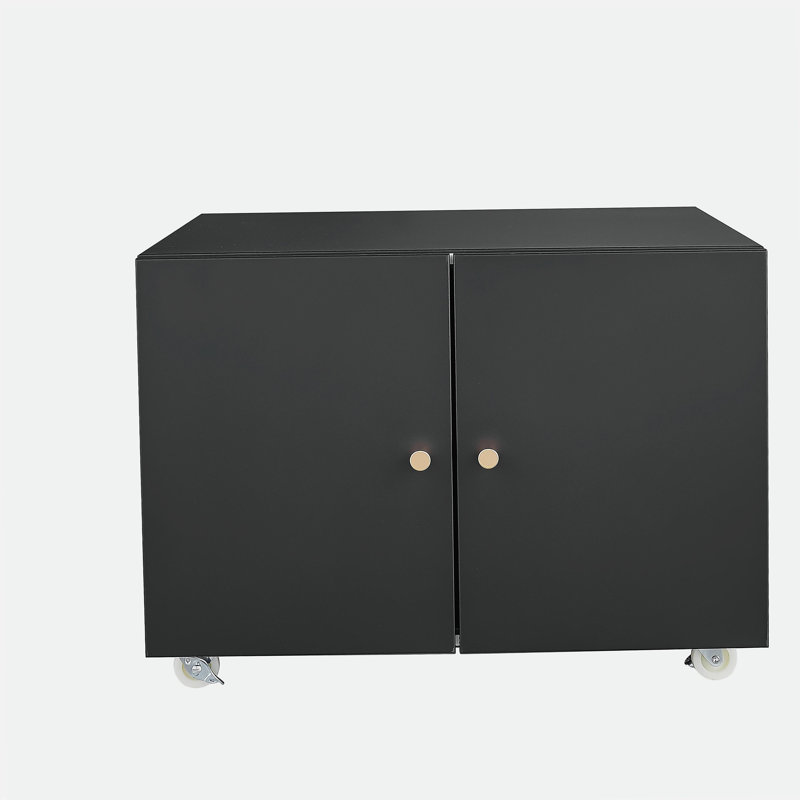 Armoire pour imprimante noire à double porte en métal avec roulettes verrouillables à 360 °, tablettes réglables, armoire de rangement étanche pour bureau / maison / garage