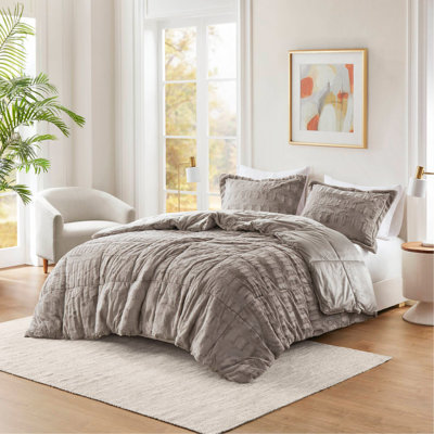 3 Pieces Full/Queen Solid Faux Fur Comforter Mini Set, Soft And Stylish For Cozy Nights And Elegant Decor