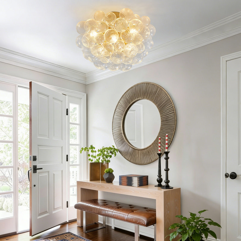 6-light Nordic Bubble Glass Semi-flush Mount, Dimmable