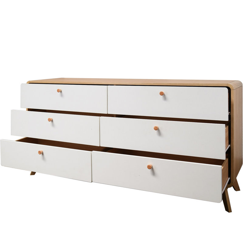 Commode double 6 tiroirs l 59,06 po Ayrial, Chêne / Blanc