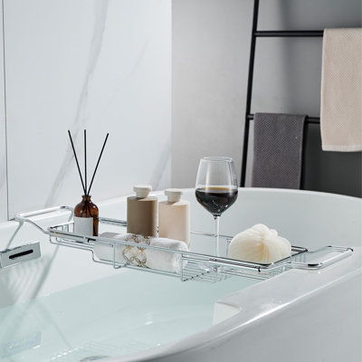 Plateau de support de baignoire en acier inoxydable, table de support de baignoire extensible, doré, 27,5 à 37,4 po