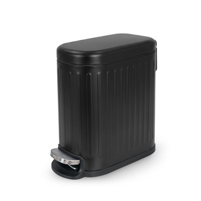 Acento Linea 1.3 Gallon Slim Ribbed Rectangular Step Trash Can with Soft Close Lid, Removable Inner Bucket and Foot Pedal, Ribbed Matte Black