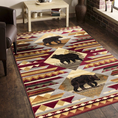 Lodge Area Rug, 2 Ft. 7 In. X 3 In., Red Polypropylene Runner With Jute Backing Mat, Luxury Look