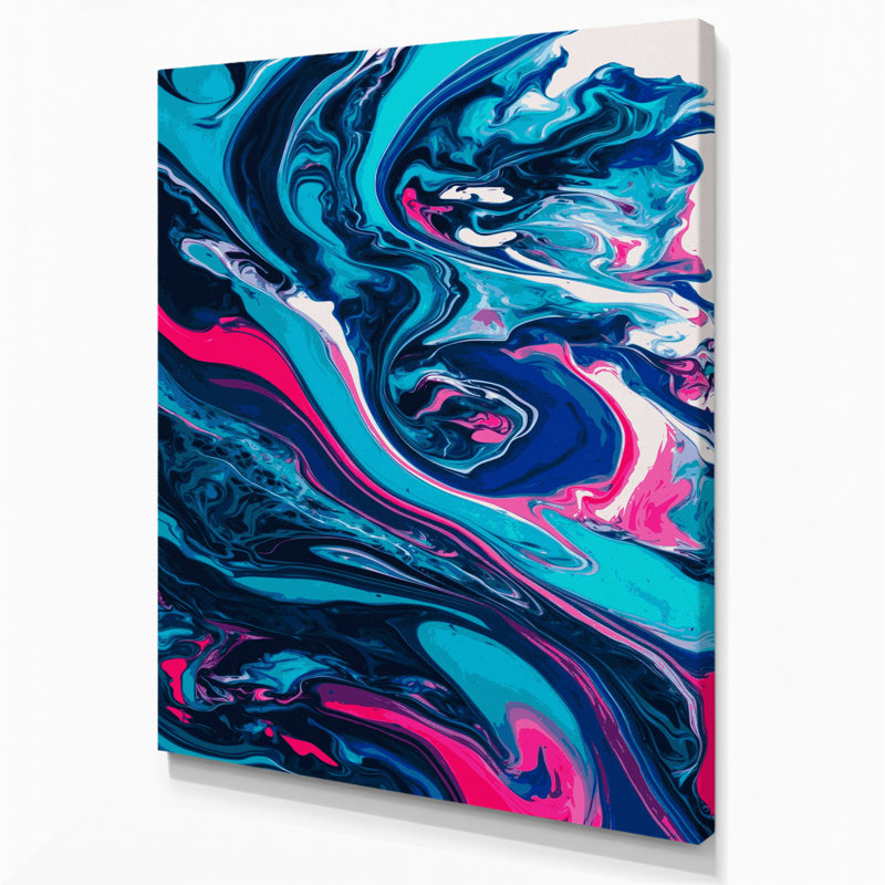 Abstrait art fluide sur toile bleue 44, H 14 po x l 11 po