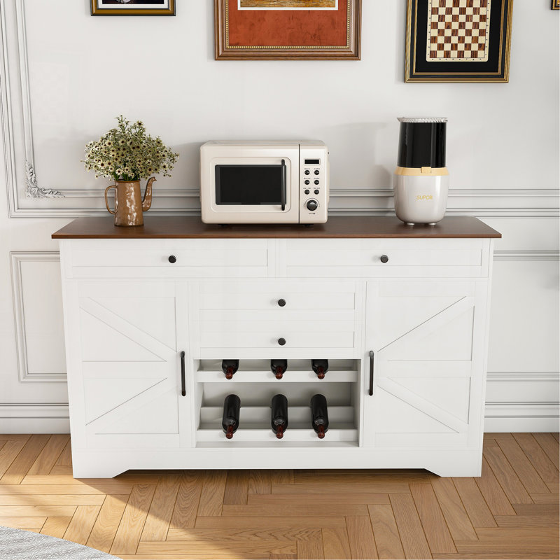 Buffet de ferme 54 "avec armoire de rangement et tablette réglable - table de salle à manger avec tiroir