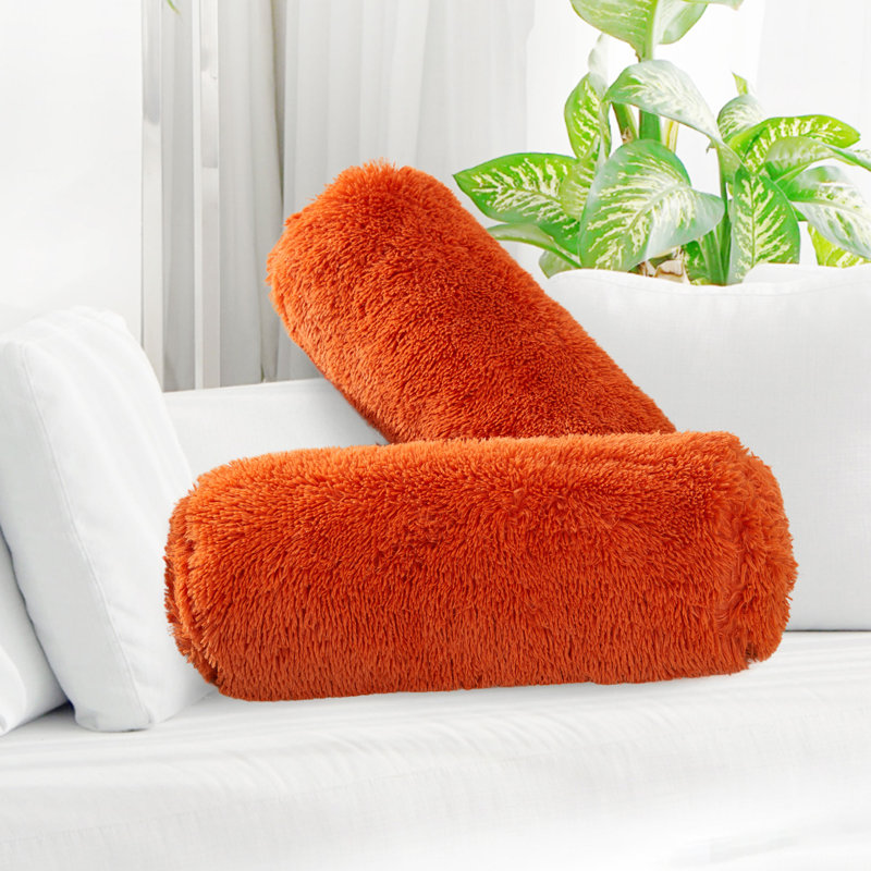 Faux Fur Reversible Throw Pillow, Rust