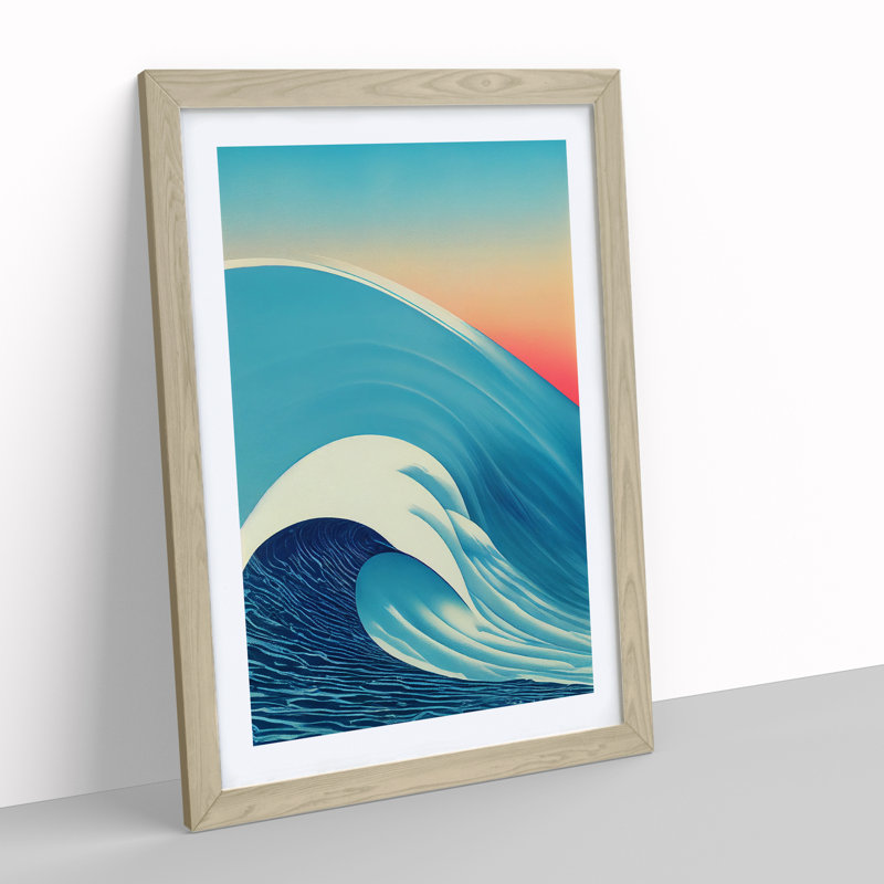 XV1022-3051X Ocean Wave At Sunset No.3 - Single Picture Frame Print, 34cm H x 25cm W, Oak